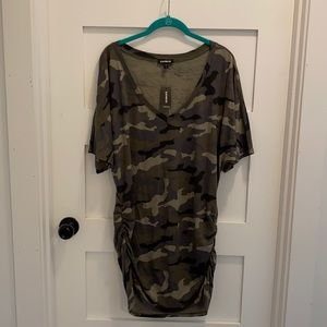 NWT Express size large camo tunic with ruching and dolman sleeves!